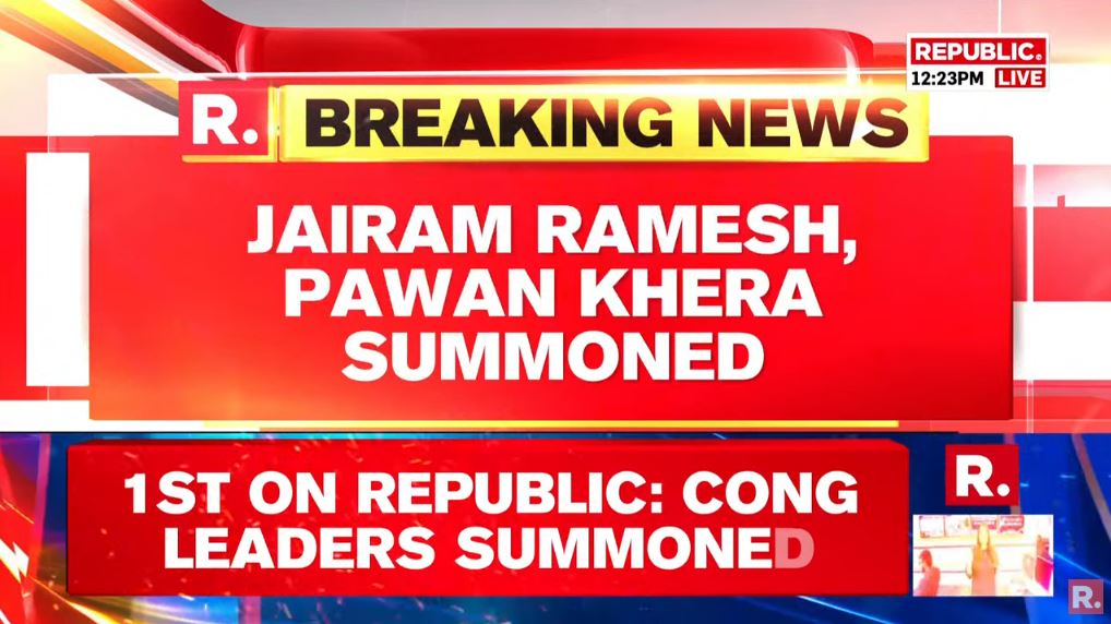 republic's tweet photo. #BREAKING | Delhi High Court issues summons to Congress leaders Jairam Ramesh, Pawan Khera and Netta D'souza in civil suit filed by Union Minister Smriti Irani; Tune in #LIVE here - https://t.co/PrpWKhsDDn