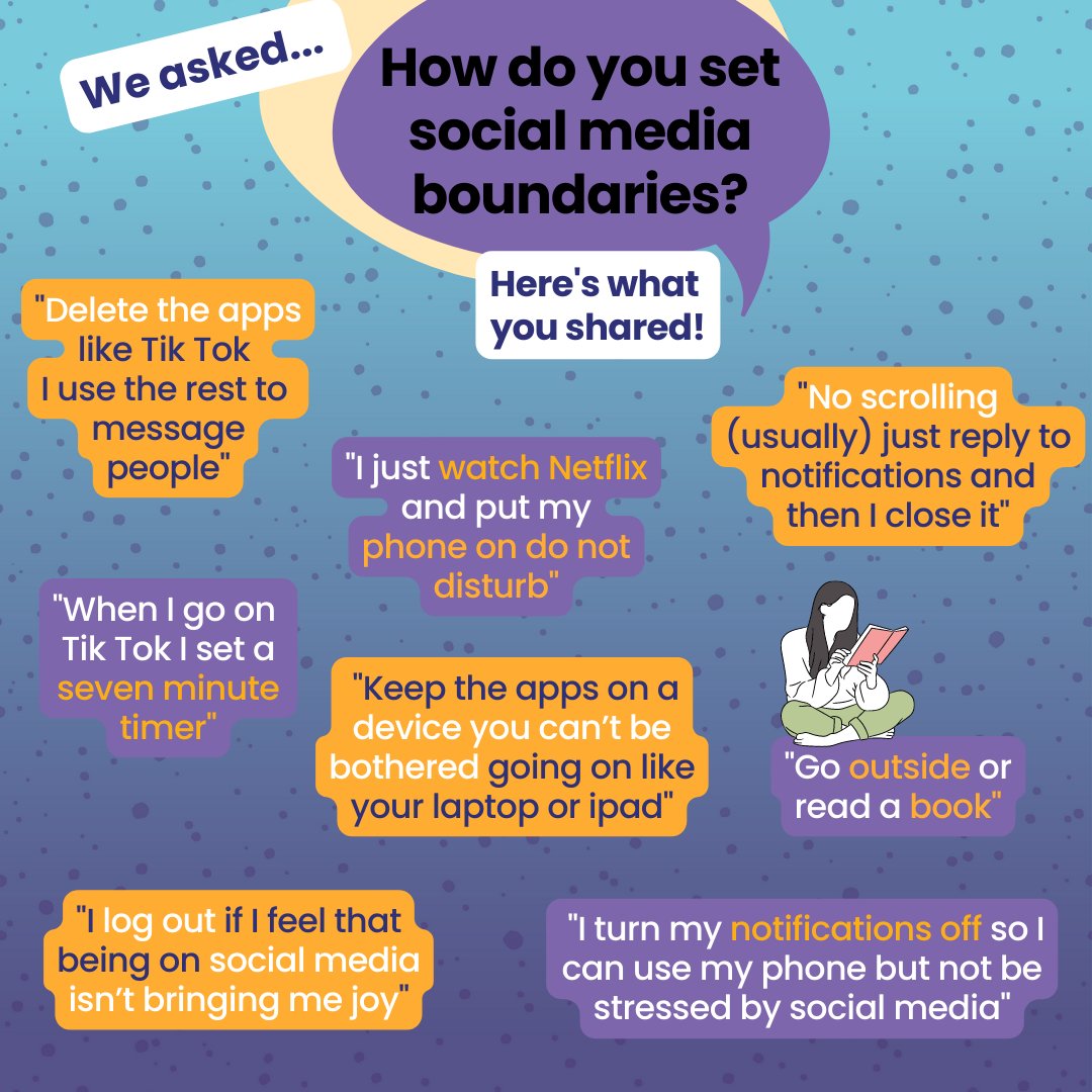 KidsHelplineAU's tweet photo. What kind of person are you when it comes to social media boundaries? Do you have to delete the apps off your phone when taking a social media break (guilty... ๐โโ๏ธ๐คฆโโ๏ธ) or can you keep off socials when you know you've had enough? Save this for some tips!
#KidsHelplineAU #SocialMedia https://t.co/mx7lDAse50