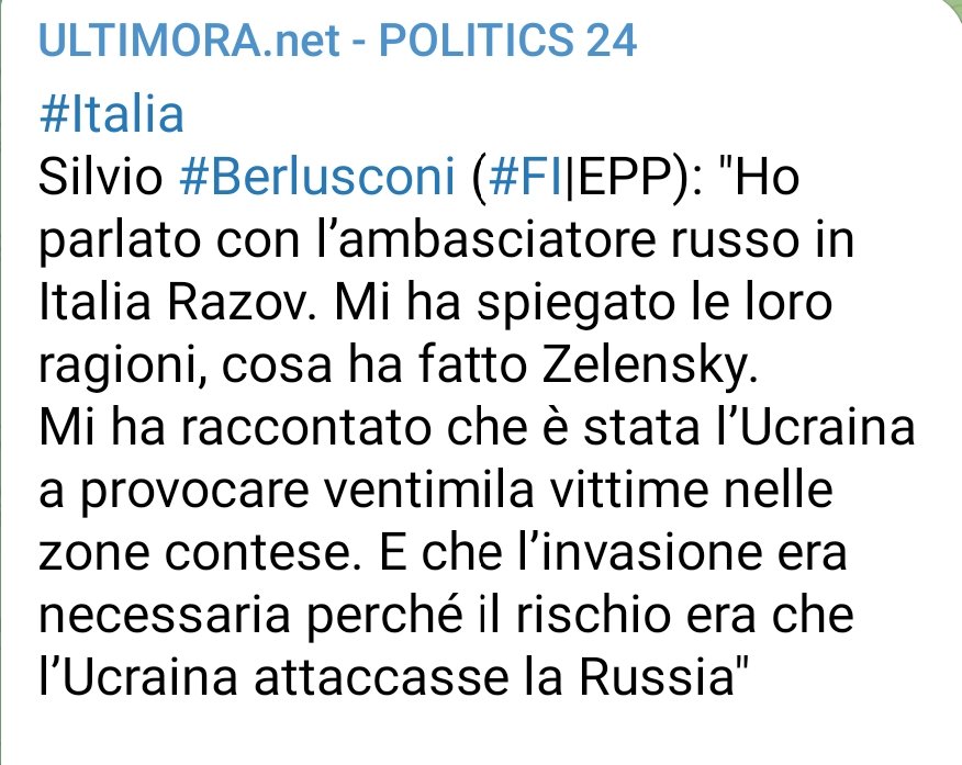 rosa_menga's tweet photo. @berlusconi é tornato. Non ci era mancato.
Ora ci viene a raccontare la storiella che la #Russia ha invaso l' #Ucraina perché l'Ucraina stava per invadere la Russia.
Vi immaginate la scena?
... Poveri noi. https://t.co/ND83s6oYdg