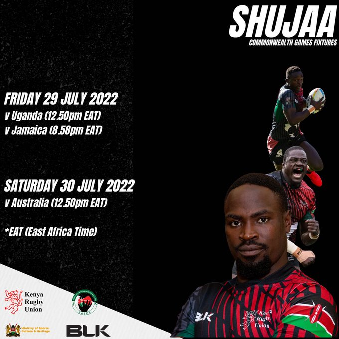 Kenya 7s playing times at Commonwealth games. Photo Courtesy.KRU