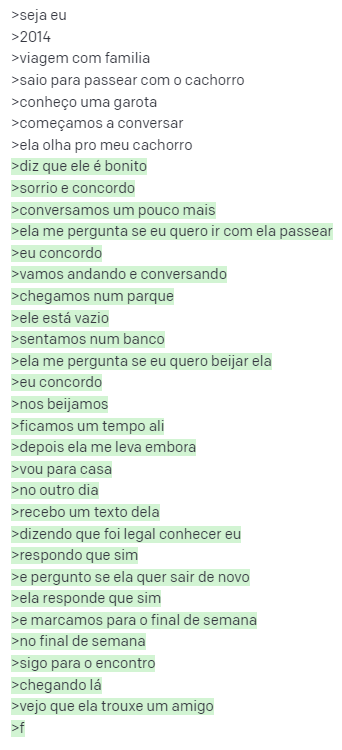 g0ulaarte's tweet photo. isso é genial mano.

tem um bot que vc digita umas linhas e ele autocompleta com uma história aleatória

os textos em branco são meus
os textos em verde são do bot que ele autocompletou https://t.co/CvQ0ksOSkA