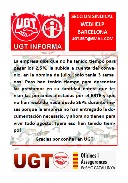 ugtsellbytelbcn's tweet photo. WEBHELP tiene un lema: #ThinkHuman y #PeopleFirst, pero su actuación cuando hablamos de los trabajadores demuestra lo contrario. #UgtWebhelp #WebhelpSpain https://t.co/U1Mk2wAM8E