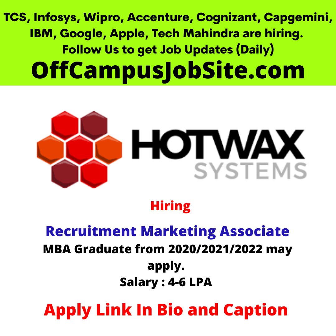 OffCampusSite's tweet photo. Hot Wax Systems Off Campus Drive                                   ✅ Apply Now👇👇       
https://t.co/44vodREosq 
https://t.co/44vodREosq       
#jobvacancy #jobupdates 
#jobsinindia #jobshiring #jobsearch #itjobs #joboffer #jobopportunity #offcampusjobsite https://t.co/JAAYwRr5iL