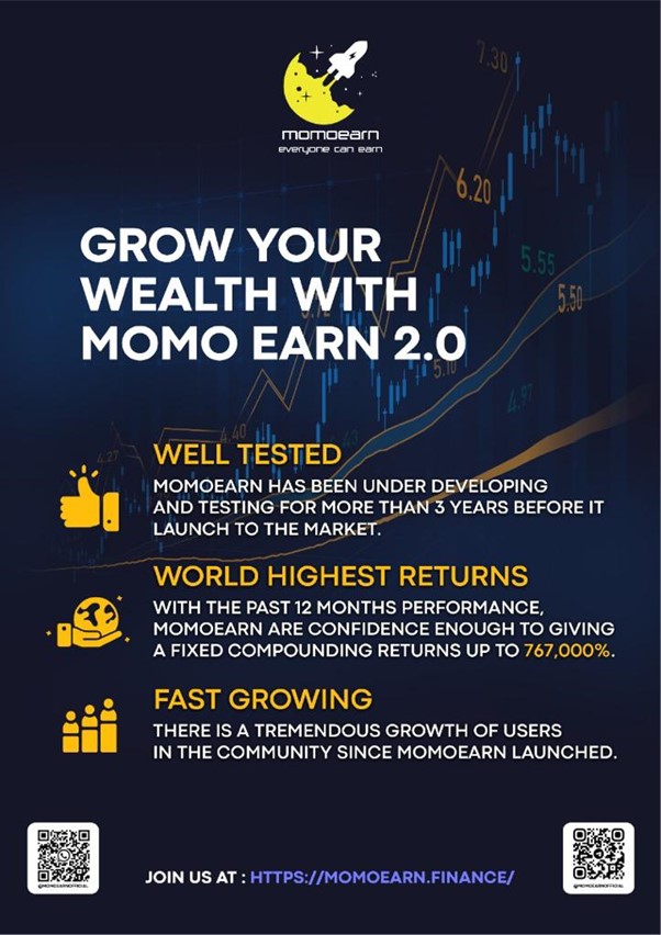 💰Grow your wealth with us NOW💰

MomoEarn is 
🏆 Well-tested &amp; Developed
💹 Offering highest returns
👨‍👩‍👦‍👦 Fast growing

Check us out on⬇️
momoearn.finance

#momoearn #trading #crypto #earn #arbitrage #wealth