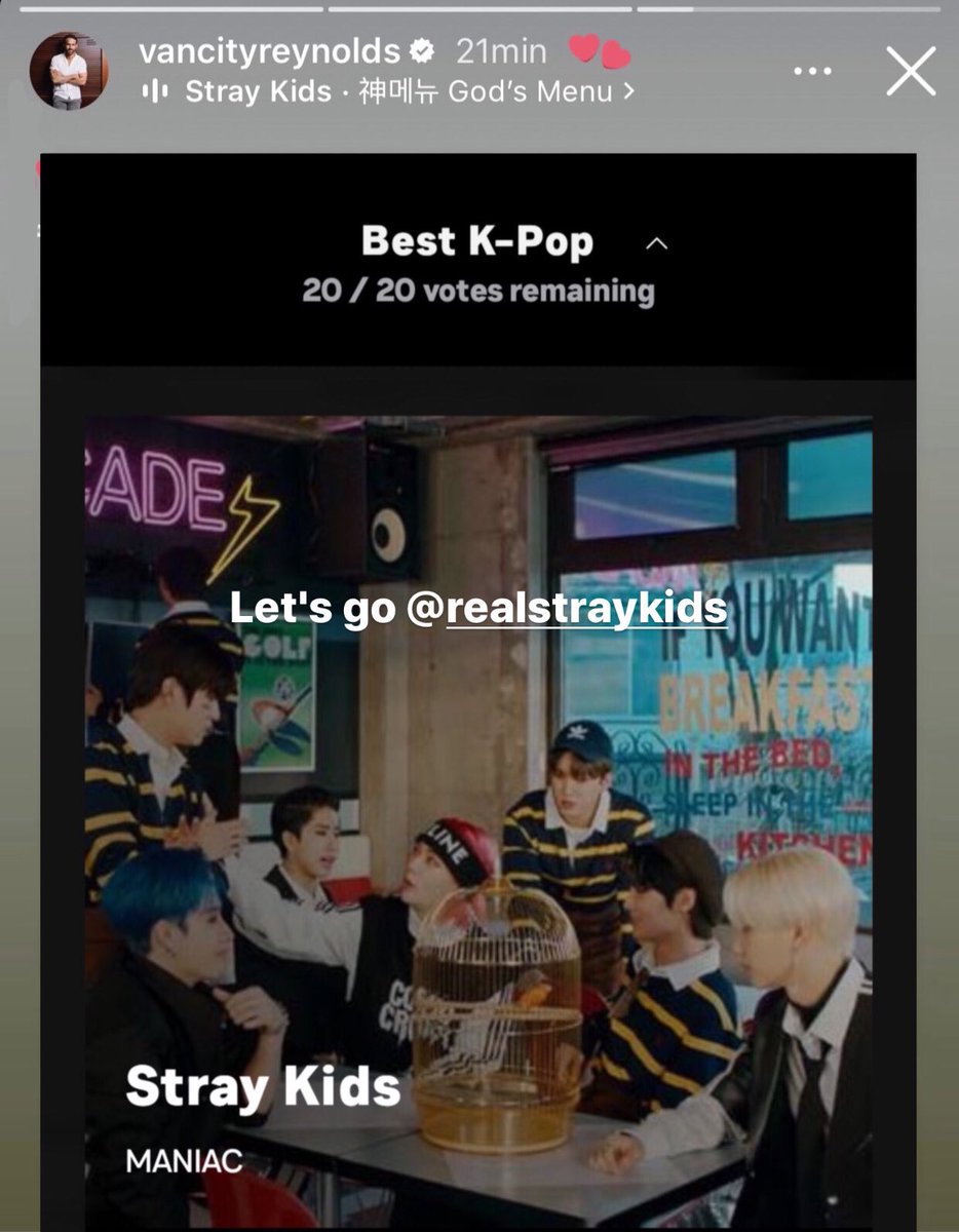 iatus1's tweet photo. OH MY GOD, YOU'RE JOKING!!???

If Ryan Reynolds voted for Stray Kids on VMAS, what's stopping you?  https://t.co/XMxOoFmdol!!!! https://t.co/jR16JmLxP9