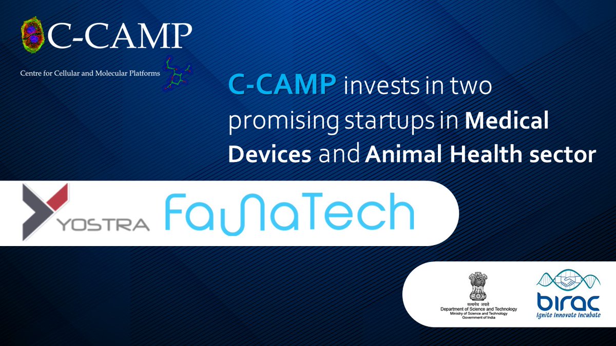 CCAMP_India's tweet photo. #FundingNews CCAMP invests in two promising startups @YostraL #Faunatech @BIRAC_2012 @IndiaDST
Yostra - Medical Devices for diabetes-related complications
Faunatech - Point-of-care rapid diagnostics for disease detection in cattle https://t.co/wNZUHFxQ7Z