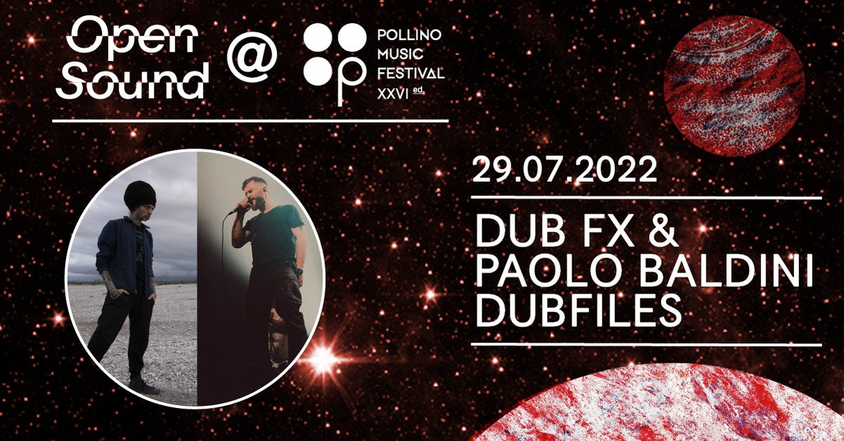 🛸Oggi VENERDì 29 LUGLIO ☄
💥 Dub Fx &amp; Paolo Baldini DubFiles @  🪐POLLINO MUSIC FESTIVAL 💫
Due artisti portentosi insieme sul palco della 26^ edizione del Festival, in un progetto speciale accompagnato da materiale inedito
🎟🎫 pollinomusicfestival.it
#UnAltroPianeta  #PMF2022
