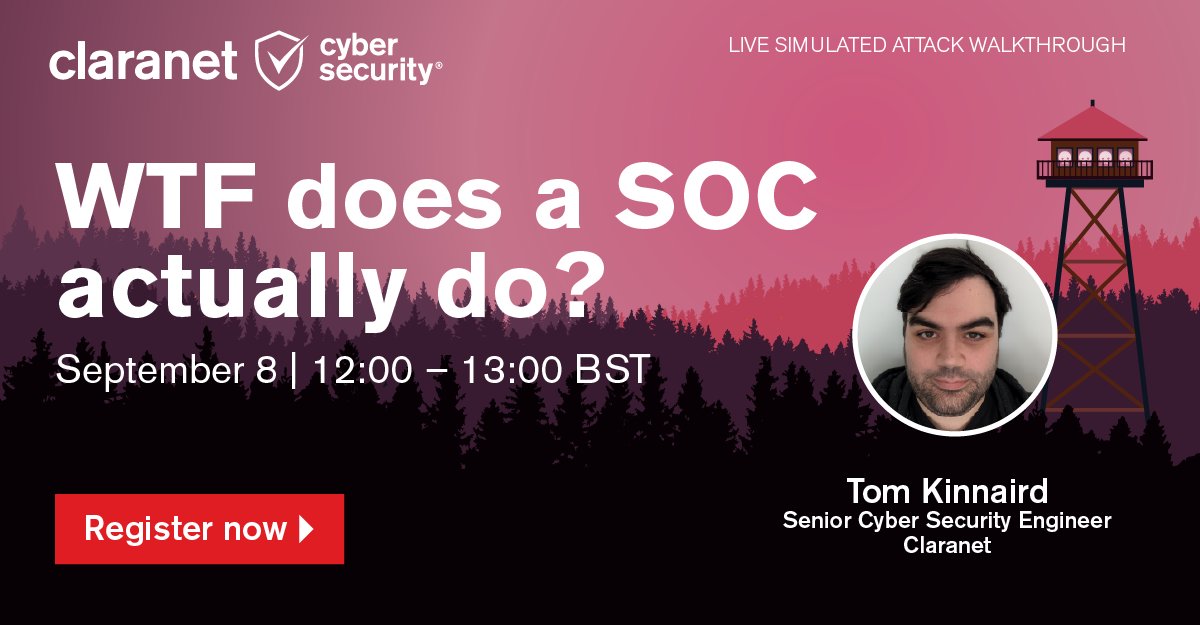 Claranet_Sec's tweet photo. There’s an attacker on your network. You’ve got 30mins to understand what you’re up against. What will you do with that time?
Find out WTF a #SOC does when it’s alerted to a threat in this live simulated attack walkthrough: https://t.co/cc3DxRvbVP

#AttackDetection #CyberSecurity https://t.co/S4nQiG9Tr5