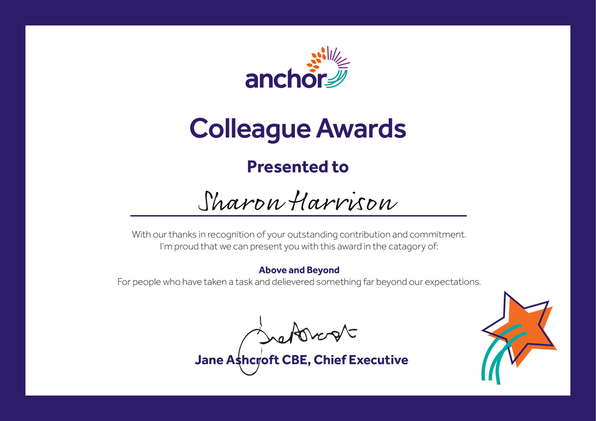 ManorHouseBar's tweet photo. #Congratulations to our Home Manager Sharon who has won an Anchor Colleague Award in the category of Above &amp; Beyond for her outstanding contribution &amp; commitment to her role, for her care &amp; compassion &amp; for making a difference to the older people we support 😊❤ @AnchorLaterLife https://t.co/V9SpR0a4gN