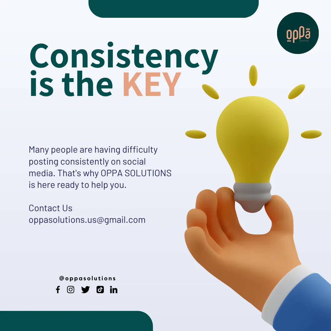 oppasolutions's tweet photo. 🔑CONSISTENCY IS the Key🔑

Growing your social media audience and business takes time. If you want to increase your social media audience, you must be patient, quality, and consistent.

👉Talk to us: oppasolutions.us@gmail.com

#oppasolutions  #GrowWithOppa #LetOppaDoItForYou https://t.co/MgKcjloFBw