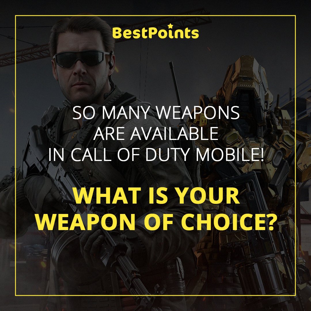 bestpointscd's tweet photo. So many weapons are available in Call of Duty Mobile! 🤯 What is your weapon of choice? 🔫

#BestPoints #cod #callofduty #games #gaming #free #giftcards #codpoints #bestpoints #BestPointsApps https://t.co/aj4dwiAMia