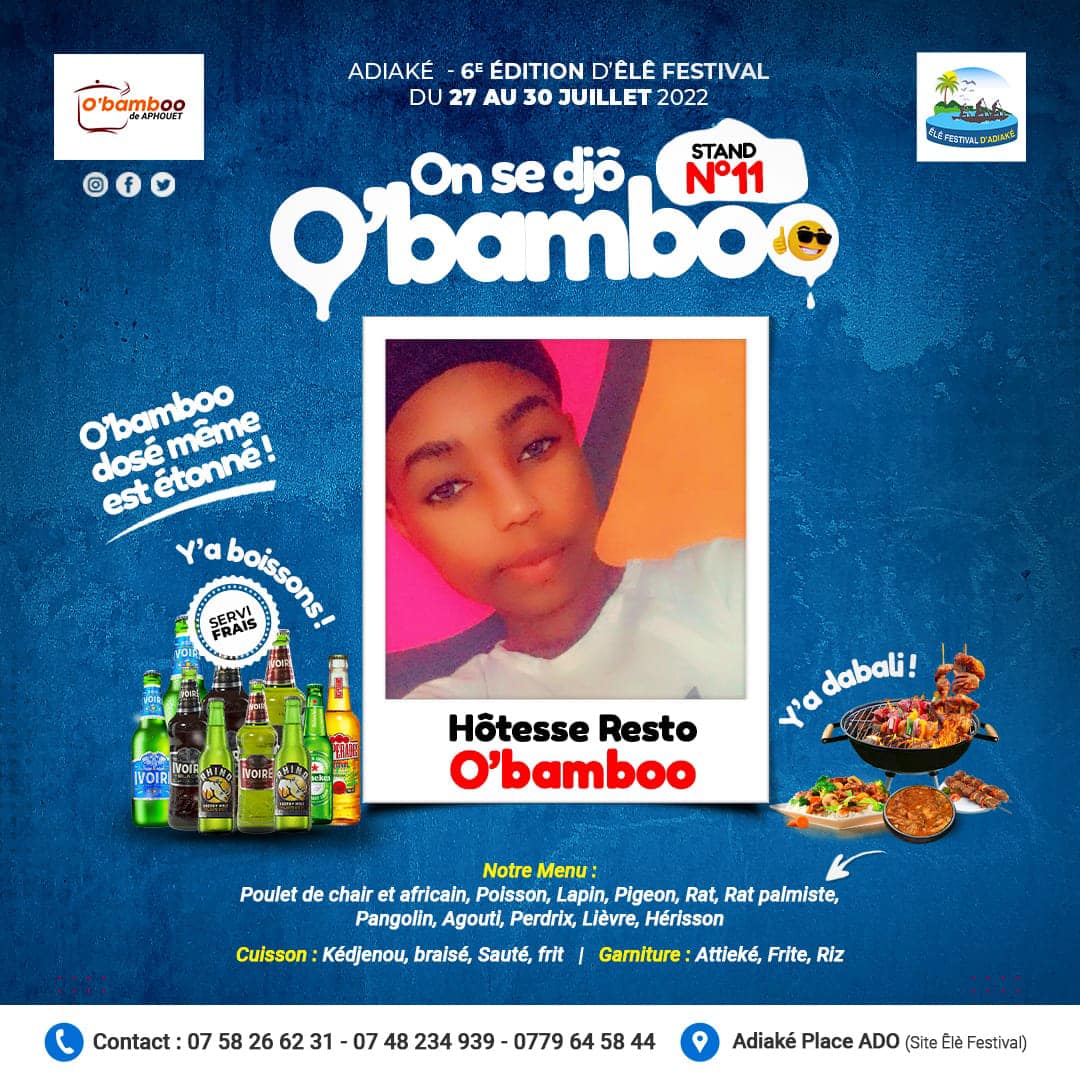 Adiake24's tweet photo. Êlè Festival 2022 
O’bamboo toute notre équipe se met… en quatre !… pour vous servir des mets de qualité, avec efficacité, dans la joie et la bonne humeur. Retrouvez - nous au STAND N°11. 
Contacts : 07 58 26 62 31 - 07 48 234 939 - 0779 64 58 44 #adiake24 #adiake
@Adiake24 https://t.co/3DjrdzX8Lu