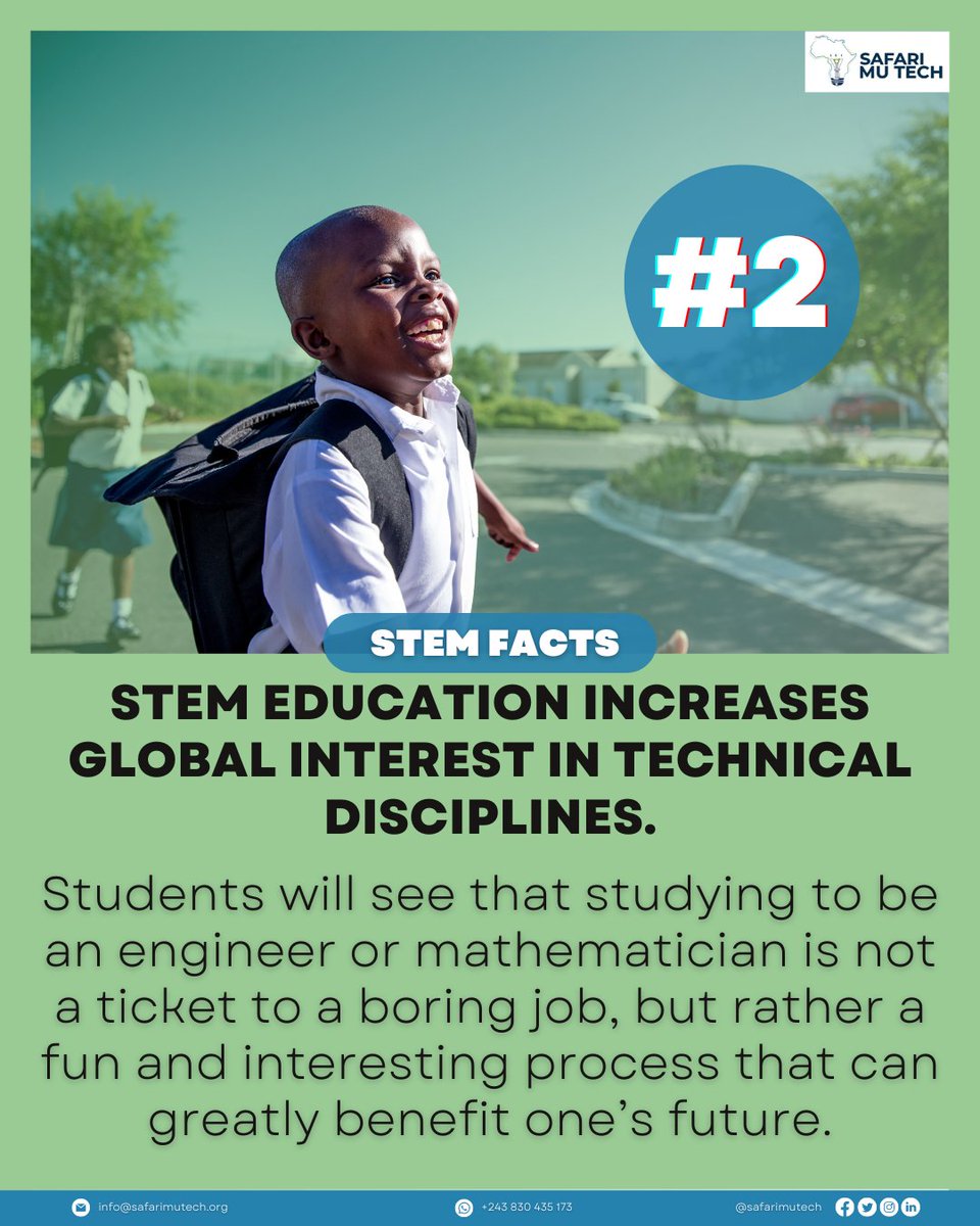 If you're looking for motivation to show our youngest the connection between everyday life, their future, and the most dreaded STEM subjects. 
We offer these STEM facts to remind you that you are making the right choice. 
#safarimutech #STEM  #StemEducation  #rdc #africa #facts