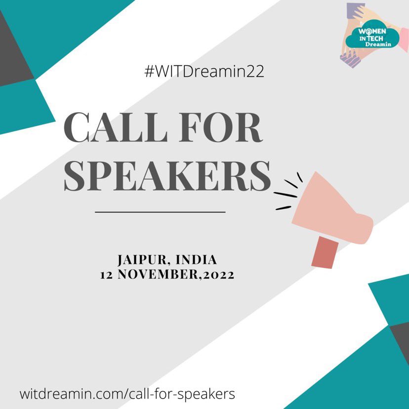 📢 #CallforSpeakers 📢 The #WITDreamin22 Call for Speakers is open for submissions!! Join the #TrailblazerCommunity at India's first community conference led by Women🙋🏻‍♀️ We have multiple tracks and different formats of sessions. Submit yours today: witdreamin.com//call-for-spea…