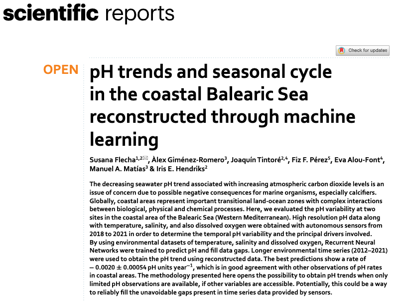 flecha_susana's tweet photo. ‼️After years of collecting data🤿 and through an amazing  scientific 💻and operational 🚢collaboration, I'm very happy 🥳to announce our latest #research work about pH trends in the coastal Balearic Sea, published with @SpringerNature in @SciReports 
👉https://t.co/rb3hSd1EYE https://t.co/OaThJdg6Ut