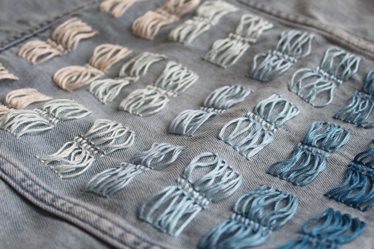 HawthorneHeaney's tweet photo. Simple yet effective tonal hand embroidery on denim #tonalembroidery #embroideryondenim #denimcustomisation #sumplebuteffective #embroiderydesign #bluehues https://t.co/BI5IyXltbl