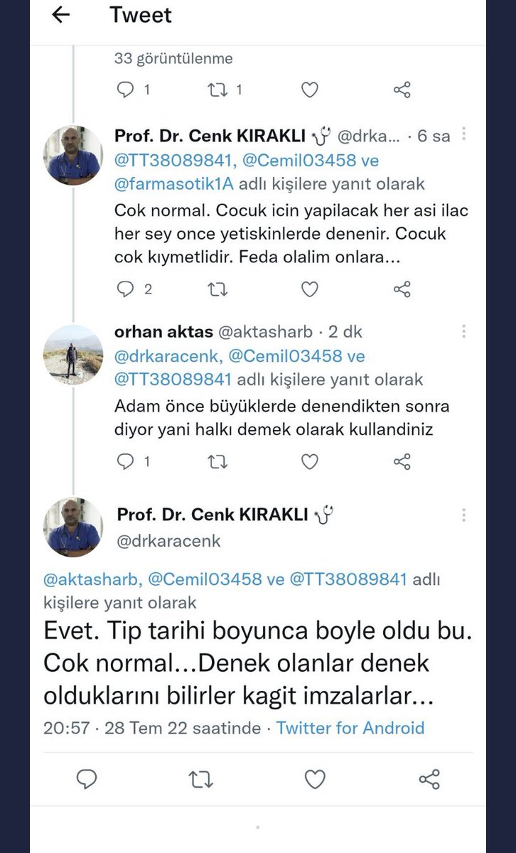 Pof. Cenk Kıralı; “aşılar denek olarak yapıldı”

🕵🏻Profiline girip arama kısmına “denek” yazıp aratın.
Geçmişte denek kelimesi geçen cümlelelerine bakın ne demiş🫢
İtirafları ekran görüntüsü alıp aşı olanlara gösterin ❗️