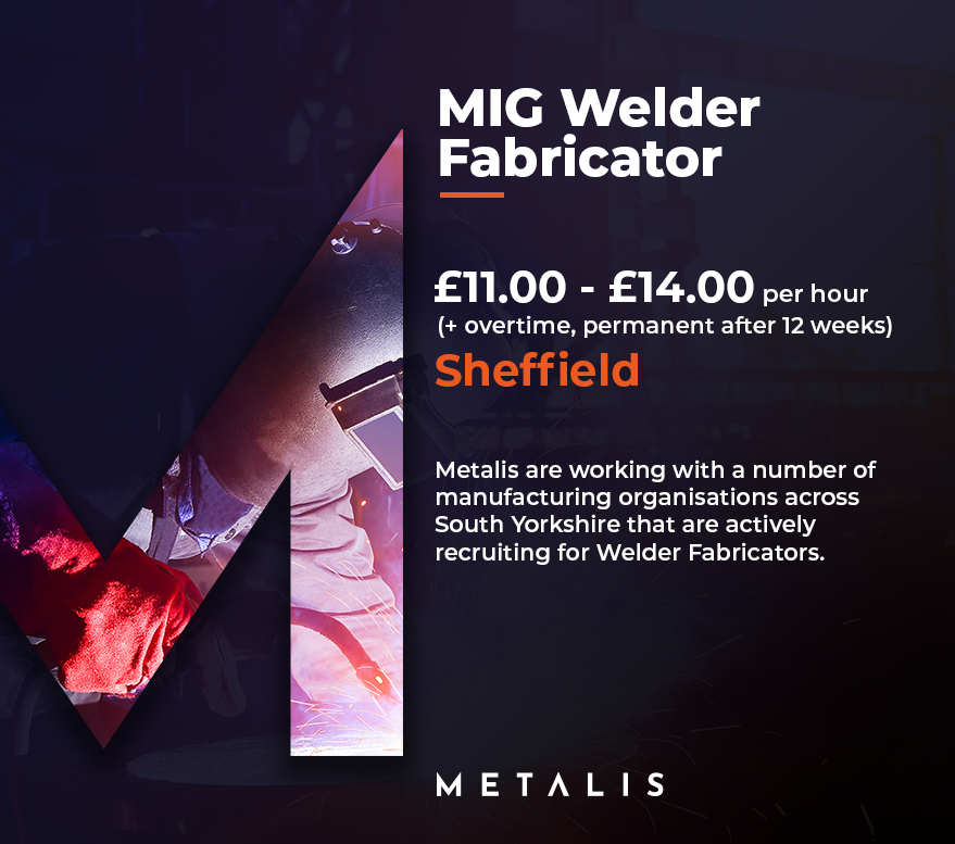 Metalis are working with a number of manufacturing organisations across South Yorkshire that are actively recruiting for Welder Fabricators.

For more information visit: lnkd.in/eHYgmjG8 or call 01143 492 305 to find out more.

#welderjobs #southyorkshire #immediatestart