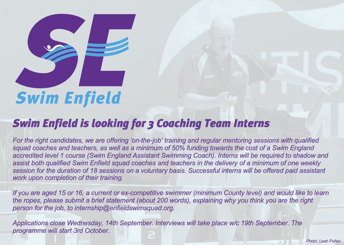 Calling all 15/16 year old swimmers with a passion to pass on their love for the sport 🏊🏾‍♀️🏊🏻