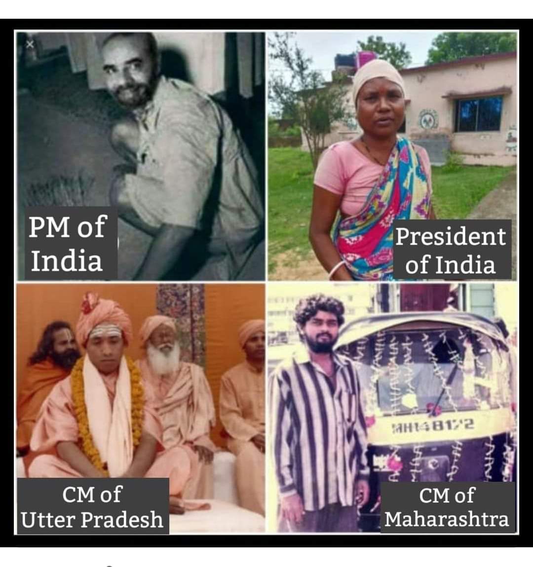 SumitSi0501's tweet photo. यह चार फोटो देख कर गजब लगता है कि तदबीर से तकदीर कैसे बदला 1,   प्रधानमंत्री 2, राष्ट्रपति              3 , यूपी मुख्यमंत्री  4 ,महाराष्ट्र मुख्यमंत्री @myogiadityanath @NarendraModi4GJ @Rajivsi52883140 @rashtrapatibhvn https://t.co/6im3Sd9mWV