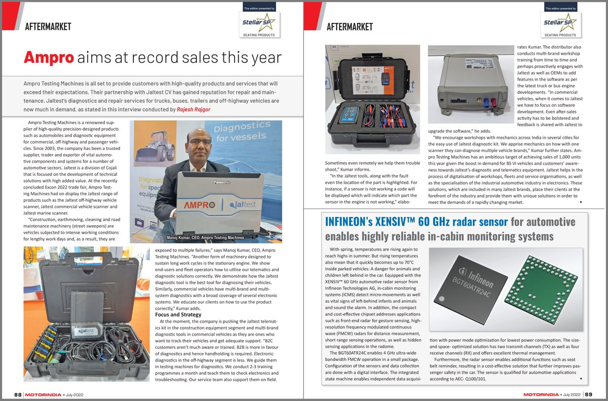AmproTesting's tweet image. Huge thanks to @motorindiatweet for featuring us in your latest July edition Magazine and highlighting our accomplishments.💐

We are also thankful to @JaltestOfficial  for your flawless support. ❤️

Check out the link to E-Magazine for the full story! – bit.ly/3OCYfVO