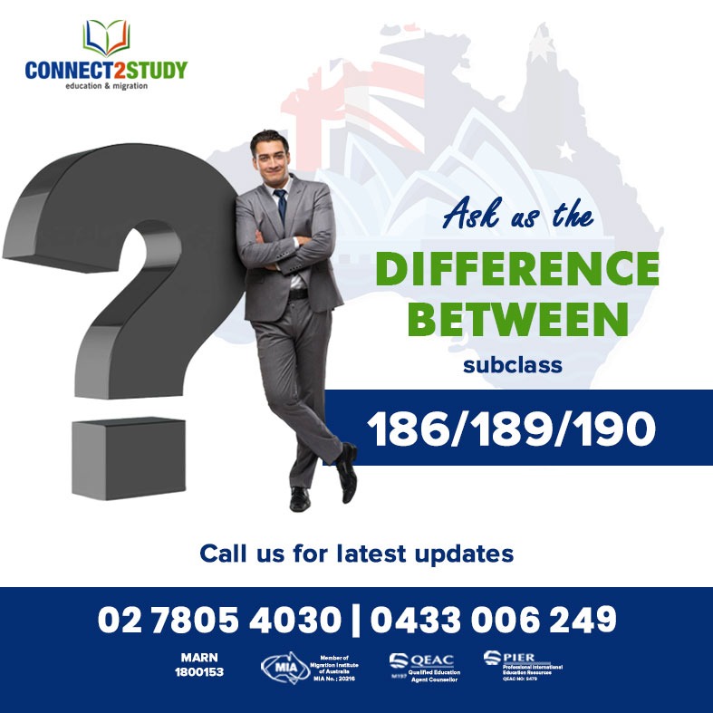 Ask us the difference between subclass 186/189/190

We are here to tell you that differences. 

Calll us for the latest updates.

📱 Connect2Study: 02 7805 4030 | 0433 006 249
🌐 Website: connect2study.com.au

#subclass #subclass186 #subclass189 #subclass190 #visaservices