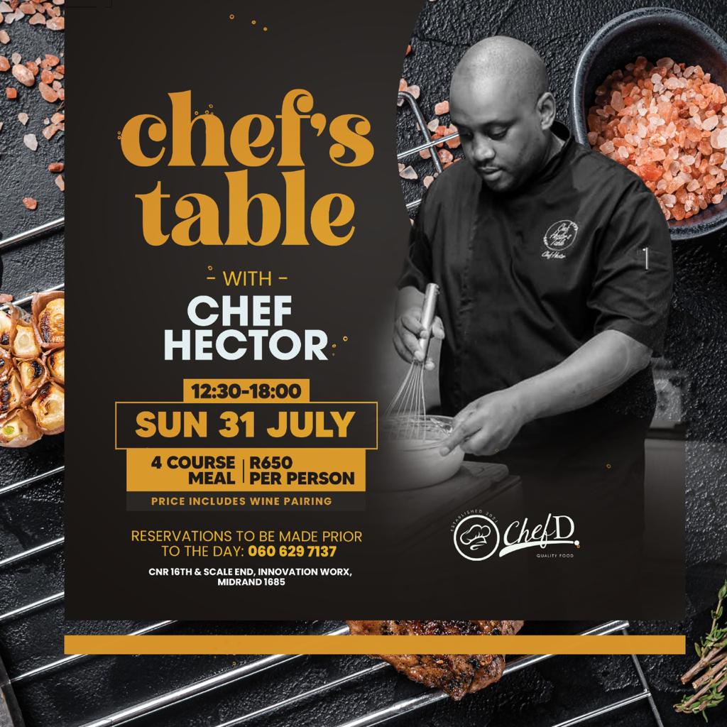 Jerome_M5's tweet photo. The day is almost here, book your table now and come join us as Chef Hector will be dishing out hot and Delicious meals🔥🔥 can't wait for Sunday
Book your spot here: 060 629 7137 and check the menu while you at it
#ChefDCafe https://t.co/mnXBU9DPNR