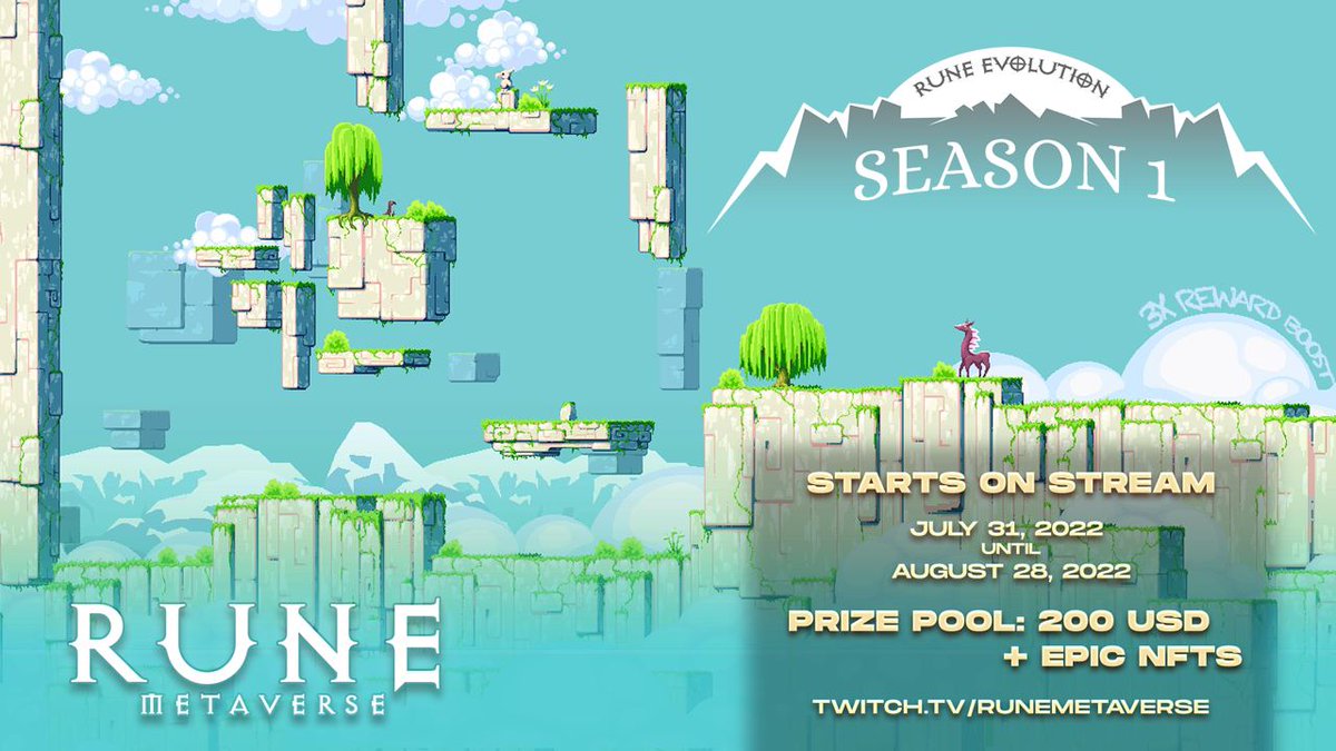 📆 Rune Royale: Sunday, July 31st @ 10:30 PM UTC

💰$50 divided among top 5 players, $50 to the winner!

⚔️ Evolution Season 1!

📆 July 31, 2022 - August 28, 2022 

💰$200 + 2 Exclusive Epic NFTs split between top players + Rune Royale winners

🎮 3X reward boost all season
#P2E