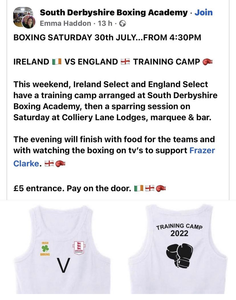 f_gresley's tweet photo. Please support our partners South Derbyshire Boxing Club this weekend , this looks like a great night finished with watching club friend ⁦@BigFrazeBoxer⁩ 🔴⚪️🔴 https://t.co/8qzYgWfs7Z