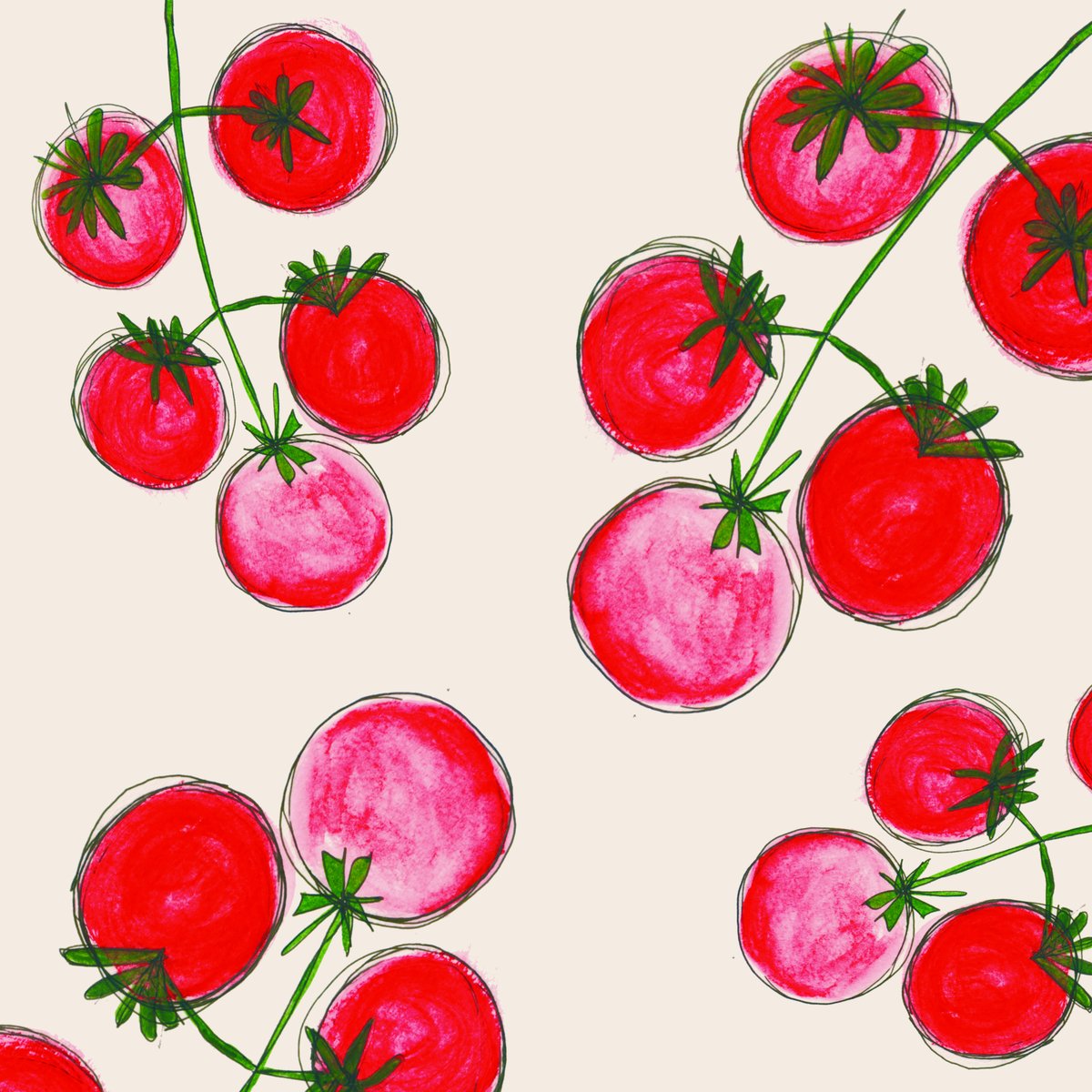 Tomatoes on the Vine #summerdrawalong #theydrawtheycook
Lyra Aquacolour crayons in a moleskin notebook, finished in Adobe Photoshop &amp; Illustrator
#edelmcmahondesign #graphicdesigner #illustrator #illustration #surfacedesign #moleskin #surfacepatterndesign #pattern #patterndesign