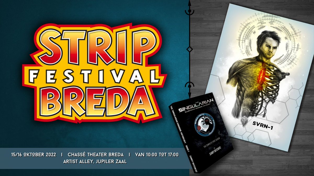 SAVE THE DATE! 
15 + 16 Oktober staan in het teken van strips, tekenaars, schrijvers en... The Singuarian natuurlijk! 

Alle boeken en illustraties kun je, samen met een splinter nieuwe Gift-Set, bewonderen tijdens het <a href="/Stripfestival/">Stripfestival Breda</a> Breda! Komen jullie ook? 🤩

#comiccon2022
