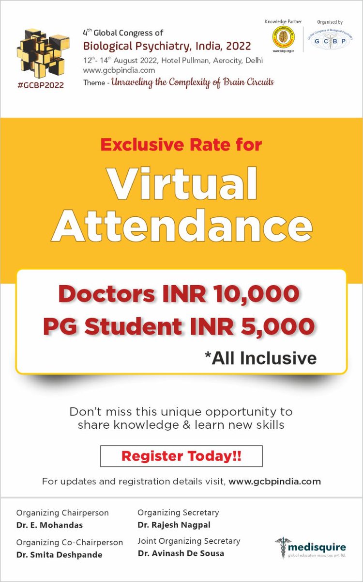 #GCBP2022 Virtual Conference Rate for Doctors &amp; PG Students

 Website: gcbpindia.com 
 Register Now: gcbpindia.com/registration.p…