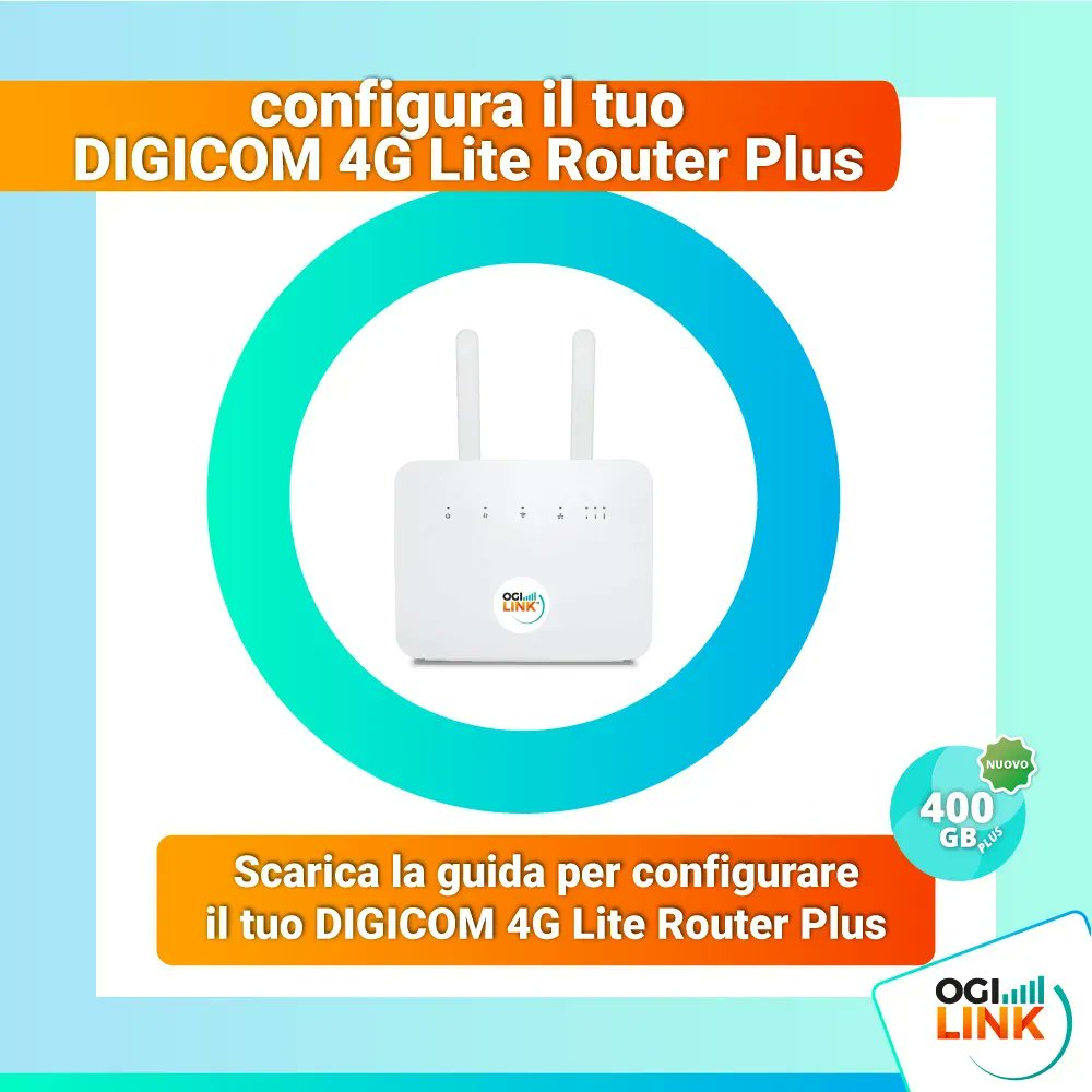 OGILink's tweet image. Hai sottoscritto online la tua 400GB plus scegliendo come router il 🔸 DIGICOM 4G Lite Router Plus 🔸 ?
👉🏼 Qui puoi trovare una comoda guida che contiene tutti i dettagli sulle configurazioni e sulle modalità di utilizzo. 

Scaricala a questo link: bit.ly/guida-digicom-…