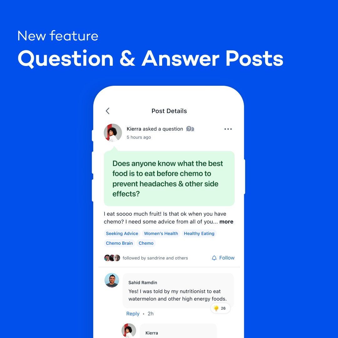 Question and Answer posts are here!! 🎉 

Our community is here to connect people impacted by #cancer, not only with each other, but to advice, information and support too. 1/2