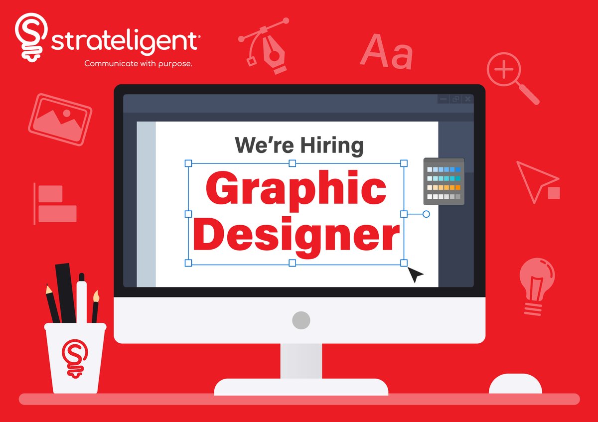 Strateligent's tweet photo. The clock is ticking! We’re still accepting applications for a full-time graphic designer through today! Get your portfolio at the top of the pile! Apply online at https://t.co/KP3y4bXE2b. https://t.co/P3vvwCn252