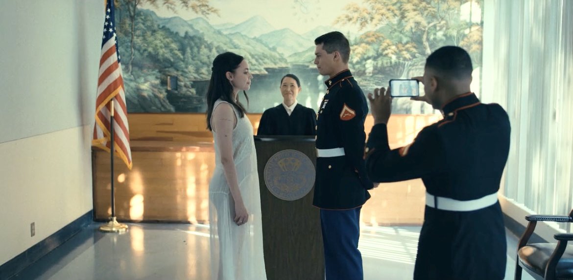 elordisdior's tweet photo. cassie and luke really served enemies to lovers and fake marriage trope, how can u not love them? 🤭💜 #PurpleHearts #PurpleHeartsNetflix https://t.co/7yyrkeTxIP