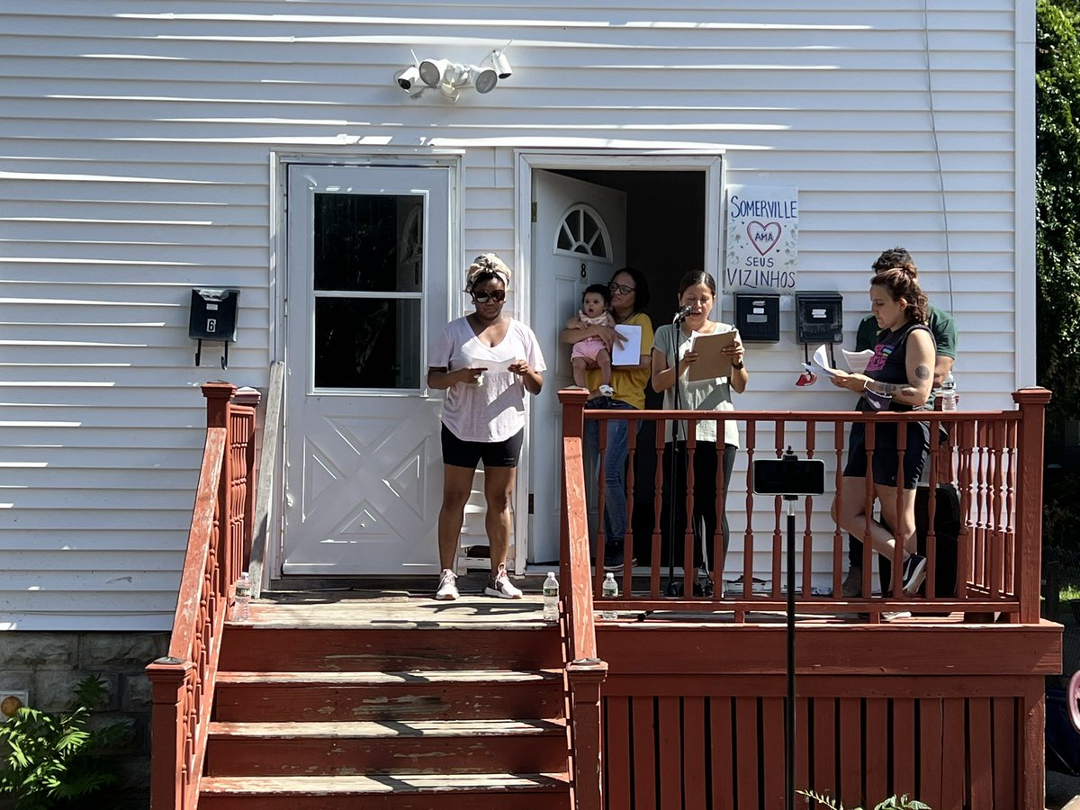 We’re here in Somerville this morning to protest a 44% rent hike imposed on three Brazilian working-class families who must agree to this unconscionable rent hike or vacate by the end of August. We must lift the ban on local rent control and implement a program of #HousingForAll.