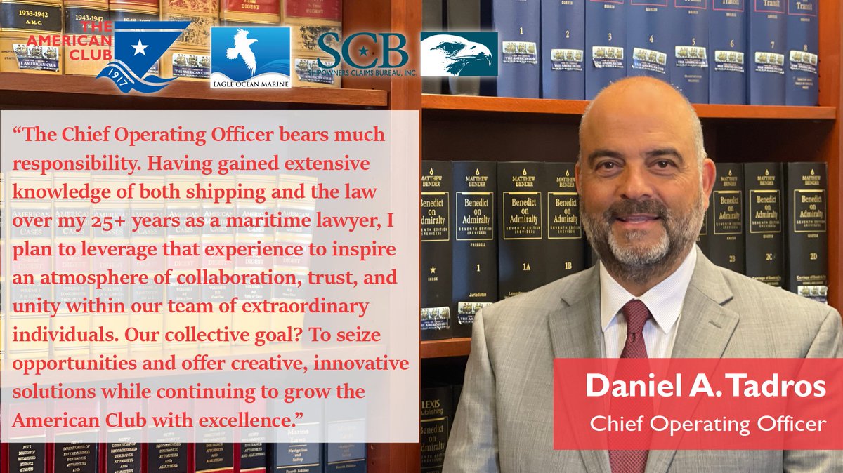 #MeetOurPeople Daniel Tadros joined the Mgrs of #AmericanPandi & @EO_Marine in 2019 bringing extensive experience in P&I, FD&D, & owners’ matters. Dan initially served as #ChiefComplianceOfficer & #ChiefLegalOfficer. On 01AUG, Dan begins his new role as #ChiefOperatingOfficer.