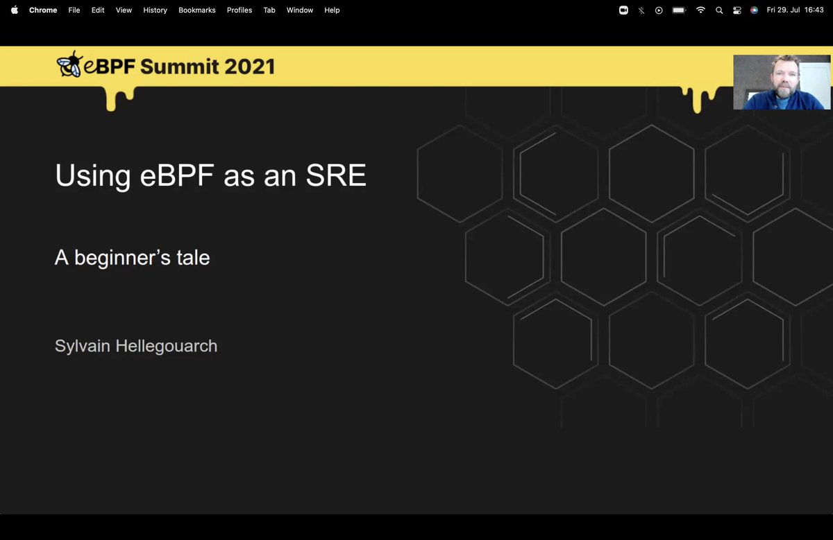 Closing out the first week of #50daysoftweebpf, we finally learn how to "Use eBPF as an SRE" thanks to <a href="/lawouach/">Sylvain Hellegouarch</a> from <a href="/reliablyhq/">Reliably</a>

youtube.com/watch?v=PwmCLJ…