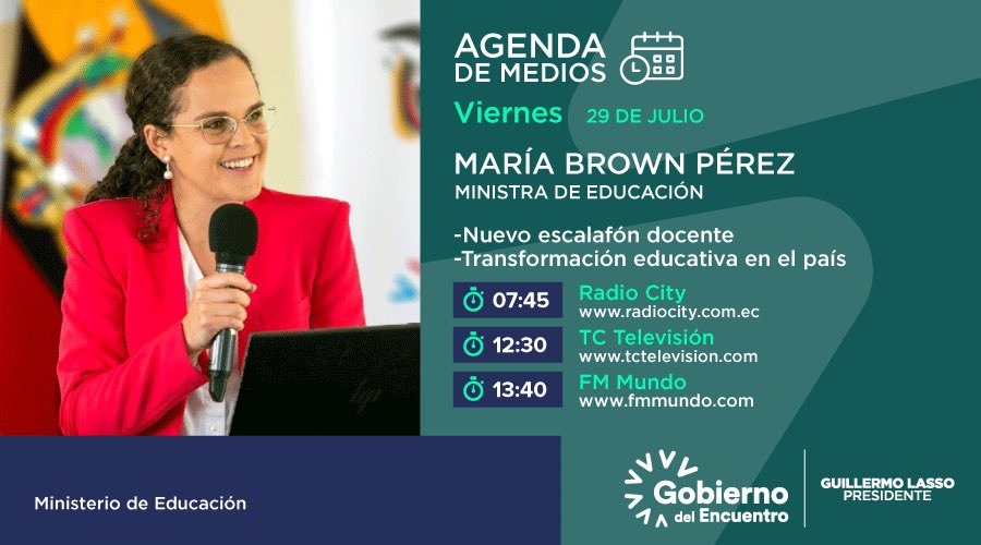 Ministerio de Educación del Ecuador on Twitter "HOY Sigue la agenda de medios de la ministra