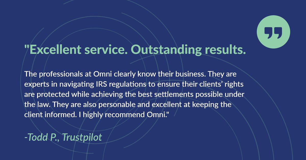 omnitaxsolution's tweet photo. Our team works hard on behalf of our clients, so we are always thrilled to receive a review like this one from Todd!

To get started on your own success story, contact us today at https://t.co/LamBEpJzxF. https://t.co/Y7zLn9Q9kz