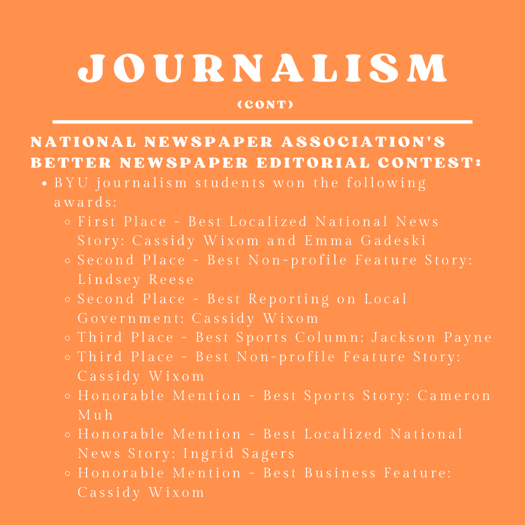 BYUComms's tweet photo. Check out the recent awards from advertising and journalism!
Congratulations to the students who have worked so hard to receive these awards.
#byucomms #commsawards https://t.co/VrvVKSPj1d
