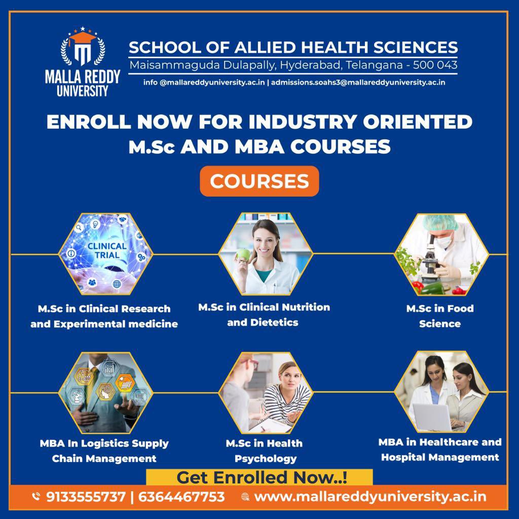 We are introducing #industry oriented #postgraduate programs in the most #innovative and #indemand sectors.
#EnrollNow and take a step towards a #brightfuture
#AlliedHealthSciences #ClinicalResearch #ClinicalNutritionAndDietetics #MSc #MBA #PG #Placements #internships