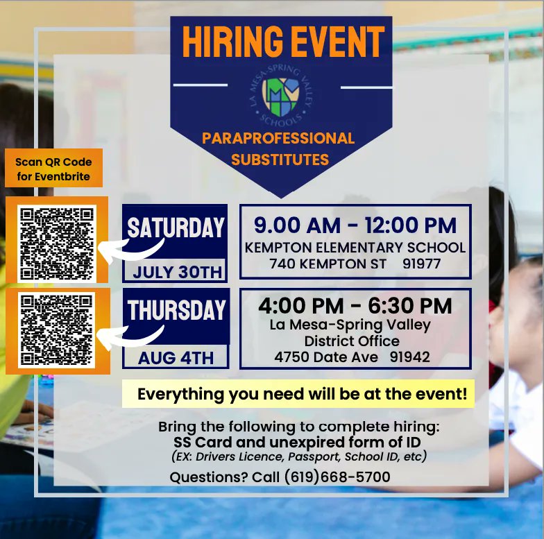Get hired tomorrow! We're doing same-day hiring when you meet the qualifications. Work with amazing kids and co-workers, with flexible scheduling and pathways to full-time employment. Come see us tomorrow, July 30th, or August 4th.