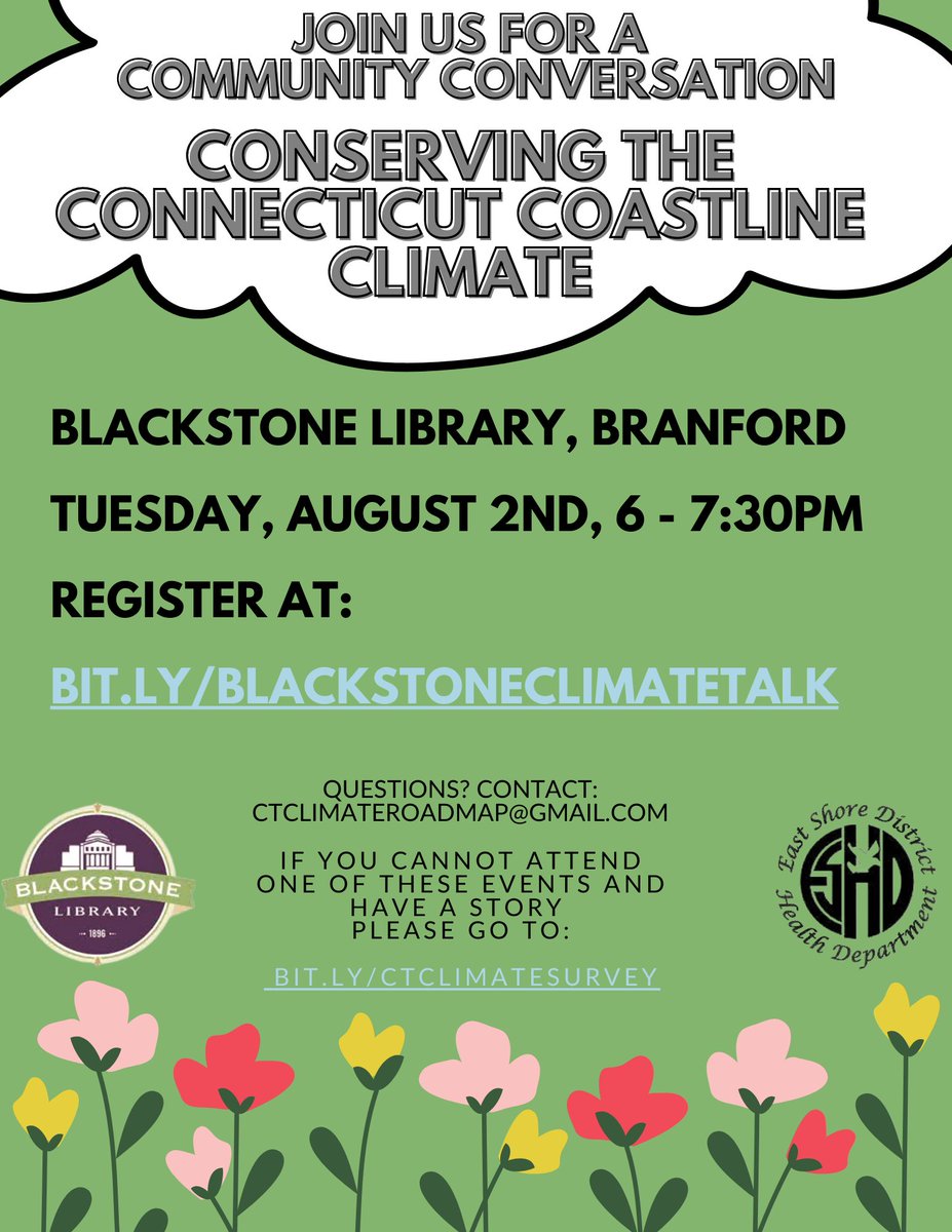 CTRoadMap's tweet image. Join us at the James Blackstone Memorial Library for a conversation on climate change.
@blackstonelib
Register at: bit.ly/BlackstoneClim…
OR 
Complete our survey:
bit.ly/CTClimateSurvey