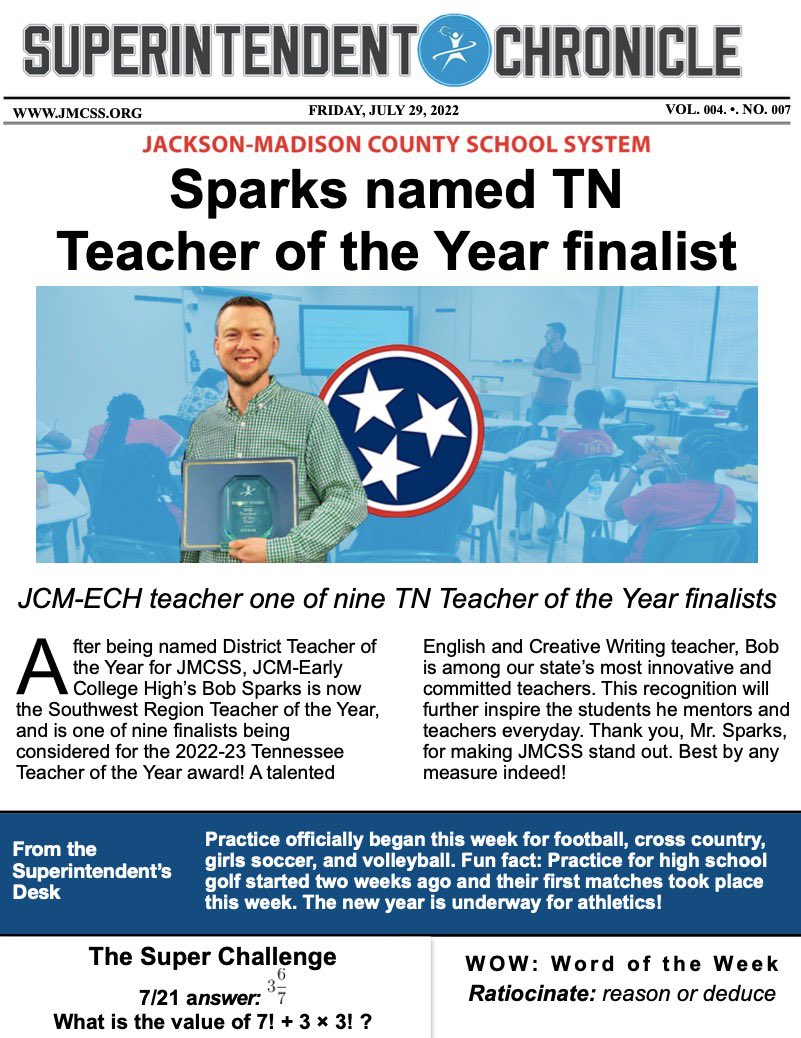 suptking's tweet photo. I'm so proud of Mr. Sparks! He couldn't have been a better selection to represent the teaching profession. Congrats! #winning #chooseUS https://t.co/x4mWPXbFRf