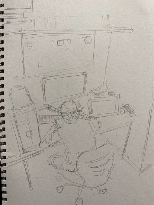 スケッチしてる自分を俯瞰で想像しながら描いたスケッチ 