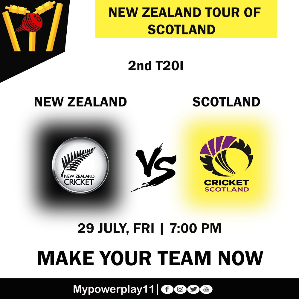 After One Sided Win Now, New Zealand will look to whitewash Scotland in their Home Ground Scotland will eye on Come back Today Play Fantasy Cricket at #mypowerplay11 & Win Big Daily 👉mypowerplay11.com #NZvssSCO #SCOvsNZ #t20 #fantasycricket #fantasyapp #cricket