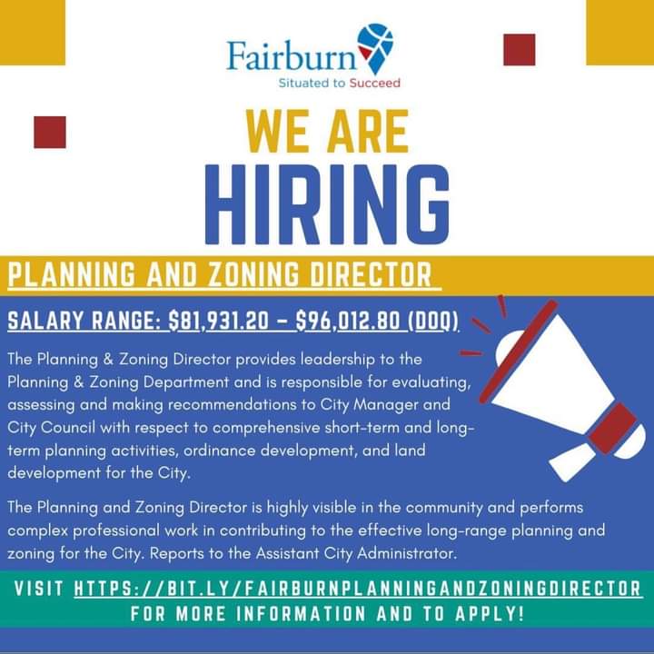 The City of Fairburn is looking for a dynamic individual to serve as their next Planning and Zoning Director.

Apply: ga-fairburn.civicplushrms.com/careers/JobDet…