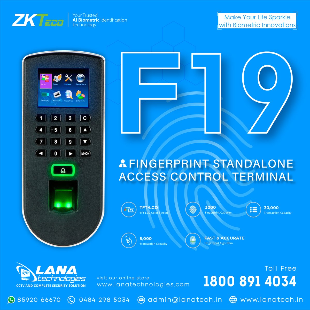 lanatechindia's tweet image. #F19 Fingerprint Standalone #AccessControl #DeviceAccess Control Terminal From #ZKTeco | #LanaTechnologies
Shop Now@ lanatechnologies.com/product/face-i…
Buy Now@https://lanatechnologies.com/.../zkteco-f19-biometric.../
Call Us@1800 891 4034 | Mail Us On - admin@lanatech.in
 #ZK_F19 #buynow
